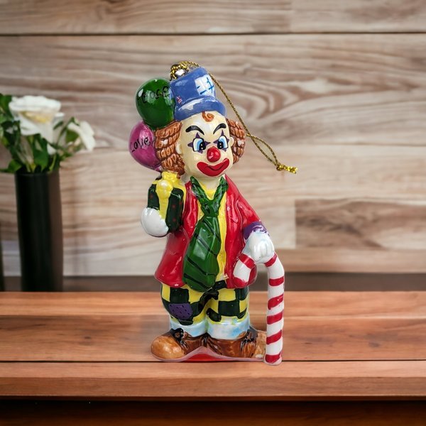 Vintage Ceramic Clown Ornament Imperfect with Subtle Paint Distressing