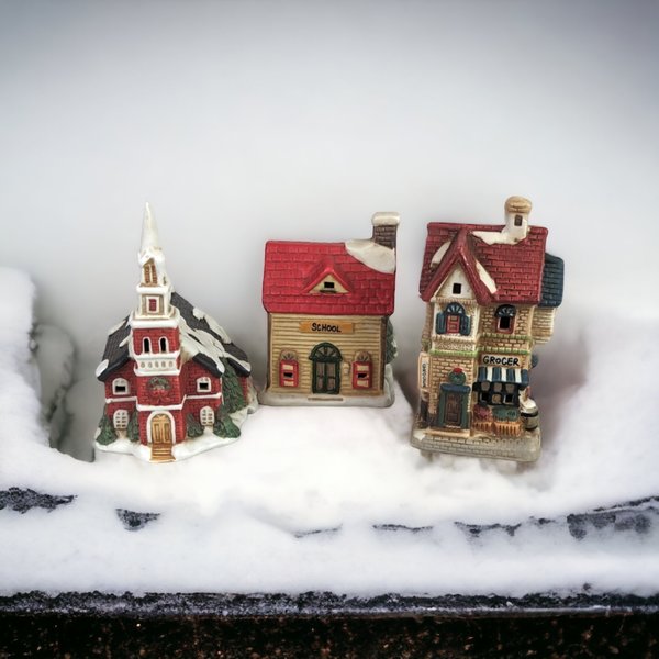 1990s Lillian Vernon Christmas Village: Set of 3 Festive Collectible Pieces