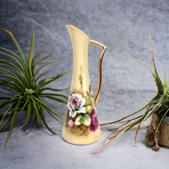 Lefton Vintage Miniature Bud Vase with Floral Motif 2763N