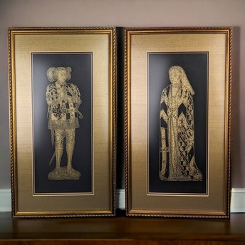 Framed Brass Rubbings: Sir Ralph Verney and Lady Elizabeth Verney - 19 1/4 x 10 1/2"