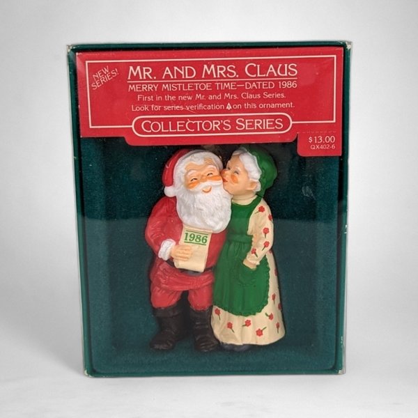 1986 Hallmark Mr. and Mrs. Claus Merry Mistletoe Ornament - Vintage Christmas Collectible