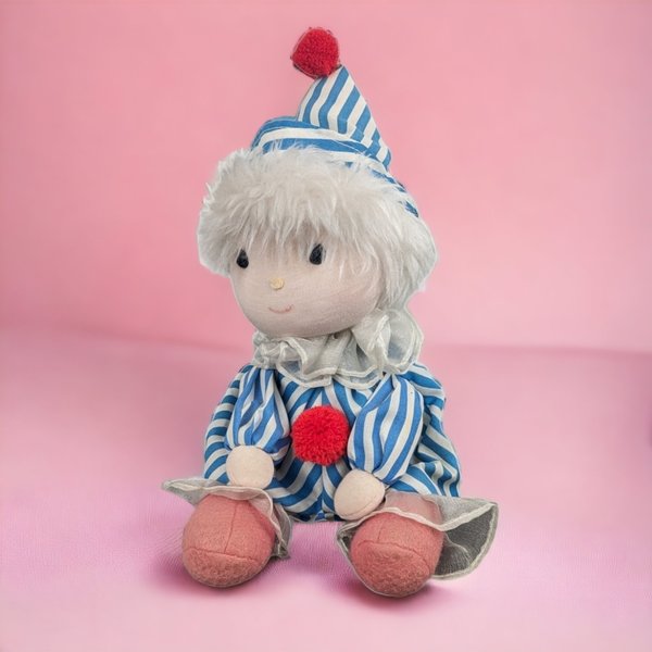 Vintage Plush Clown Music Box with Moving Ceramic Head: Whimsical Melodies