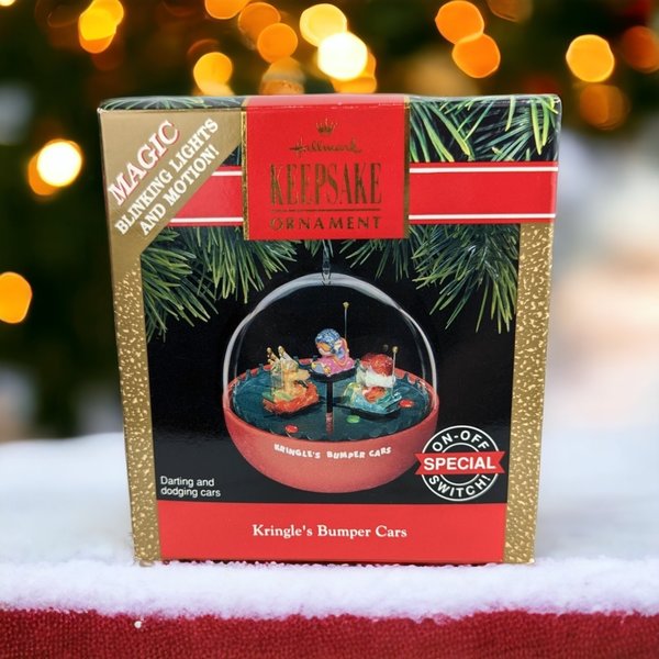 1991 Hallmark Kringle's Bumper Cars Light and Motion Ornament - Festive Holiday Fun