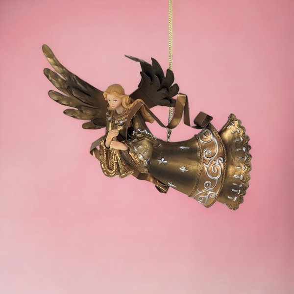Elegant Vintage Gold Resin and Metal Angel Christmas Ornament - Timeless Holiday Decor