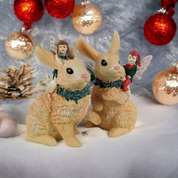 Enchanting 1991 Resin Fairies Riding Rabbits Figurines - Whimsical Fantasy Decor for Your Home!