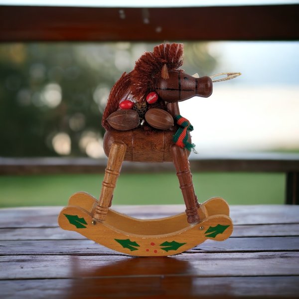 Vintage Wooden Rocking Horse Ornament - Timeless Holiday Charm