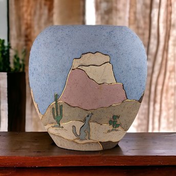 Vintage Southwest Pottery Signed Vase wtih Howling Wolf