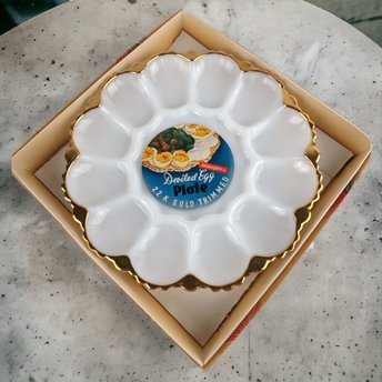 Vintage Anchorglass Deviled Egg Tray with Gold Trim - Elegant Serving for Classic Delights!