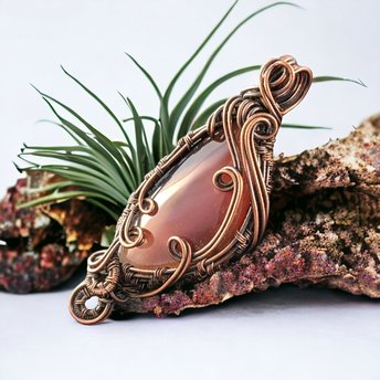 Copper Wire Wrapped Montana Agate Pendant: Handmade Artisan Gemstone Jewelry