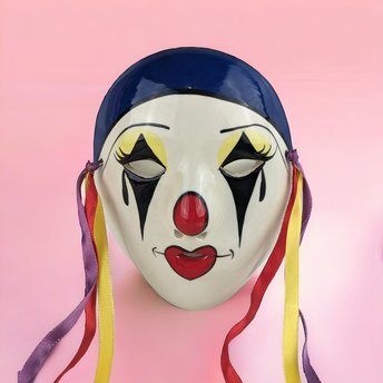 1984 Ceramic Hand-Painted Pierrot Clown Mask Wall Hanging