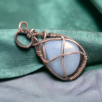 Handcrafted Copper Wire Wrapped Blue Opal Pendant, Unique Artisan Jewelry, Bohemian Gift Idea