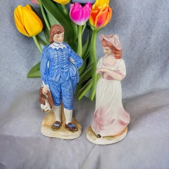 Vintage Ceramic Pinkie & Blue Boy Figurines (6")