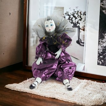 Vintage 10" Harlequin Doll with Purple Outfit