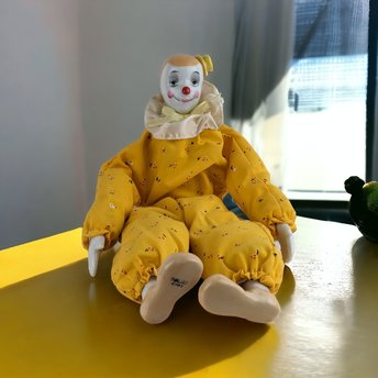 1983 Enesco 12" Yellow Clown Doll, Shelf Sitter