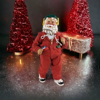 Vintage 1999 Clothtique Possible Dreams "Fitness, Getting in Shape" Santa Figure, 10" Santa in Red Tracksuit, Christmas Decor