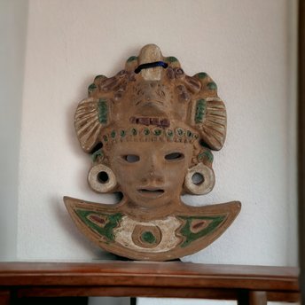 Vintage Terrcotta Aztec Mask 8" Wall Decor