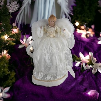 Vintage 17-Inch White Angel Tree Topper | Classic Christmas Decor | Collectible Holiday Accent | Elegant Holiday Decoration