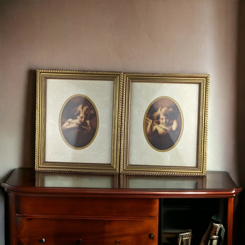 Vintage Cupid Awake and Cupid Asleep Framed Prints, MB Parkinson (11x13")