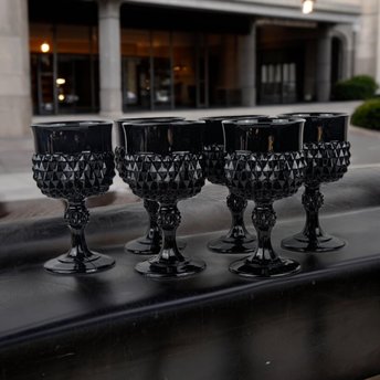 Set of 5 Vintage Indiana Glass Tiara Black Diamond Point Goblets