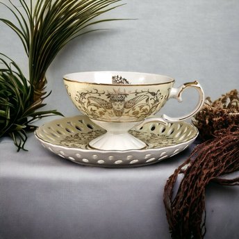 Lefton Angel Hand Painted Pedestal Cup and Saucer Set TK20583