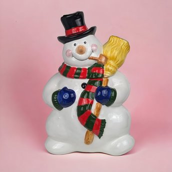 Vintage Boston Warehouse Musical Snowman Cookie Jar, Needs New Battery