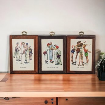 Set of 3 Normal Rockwell Sports Wood Wall Art (7x5")