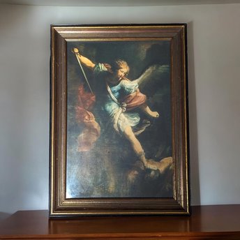 Vintage Print of Angel Michael Defeating Lucifer, 17x13" Framed