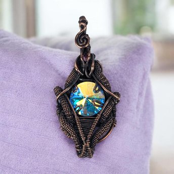 Handmade Copper Wire Wrapped Crystal Pendant: Artisan Fantasy Jewelry