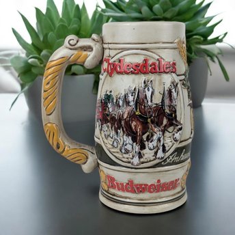 Vintage 1980s Anheuser-Busch Collector Stein with Clydesdales | Beer Stein | Brewery Memorabilia