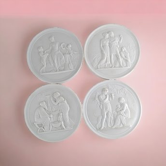 Vintage Royal Copenhagen Bisque Plaques | Set of 4 | Neoclassical Wall Decor |  White Porcelain Plaques |  Collectible Plates