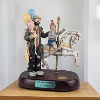 Vintage 1989 Emmett Kelly Jr. "The Merry-Go-Round" Porcelain Figurine - Limited Edition Clown with Child - Circus Collectible