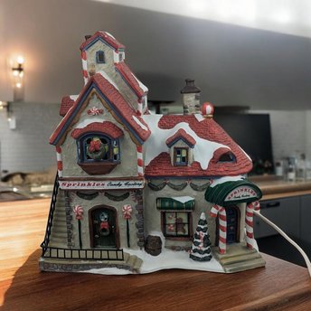 Vintage 2002 St. Nicholas Square Sprinkles Candy Factory Village House with Light - Christmas Decor