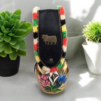 Vintage Hand Painted Swiss Cowbell, 8" Tall, Alpine Decor, Farmhouse Decor,  Gift