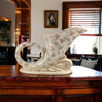 Vintage Ceramic Floral Cornucopia Vase | 8" Tall, 13" Long | Timeless Elegance | Home Decor | Centerpiece