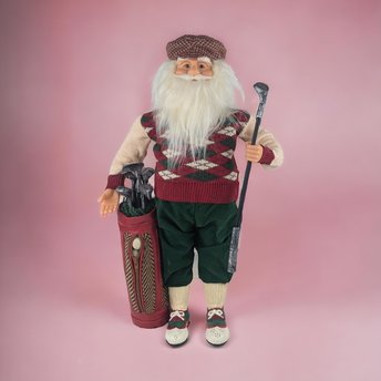 Vintage Golfing Santa Figure, Santa Claus with Argyle Sweater, Christmas Golfer Decoration, Holiday Decor, Unique Santa