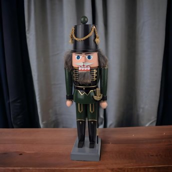 Vintage German Wooden Nutcracker | Green Soldier with Sword | Traditional Christmas Decor | Hand-Painted | Holiday Gift