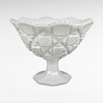Vintage Westmoreland Old Quilt Milk Glass Bowl | Pedestal Bowl | Candy Dish | Collectible Glassware