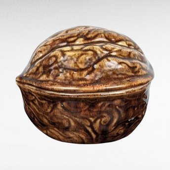Hand Painted Walnut Trinket Box, Ceramic Walnut Bowl, Signed Bunny, Decorative Box, Unique Gift, Vintage Decor