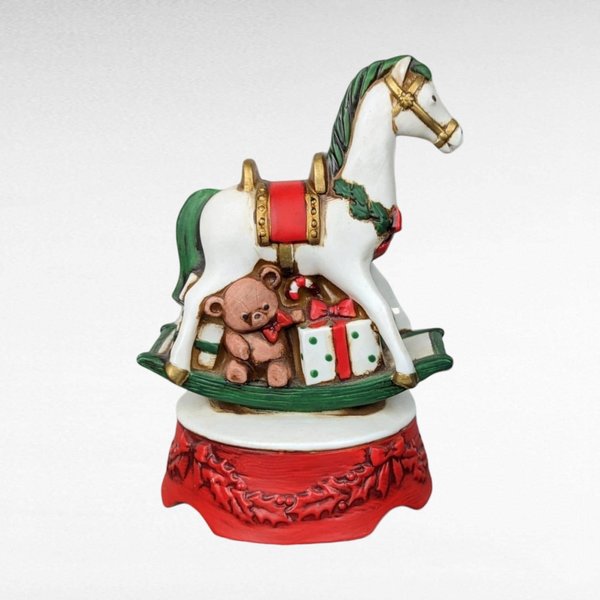 Vintage Enesco Rocking Horse Music Box | Plays "Joy to the World" | Christmas Decor | Collectible Music Box