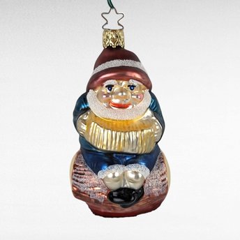 Vintage Merck Family Gnome Christmas Ornament - Glass Gnome on a Log - German Blown Glass
