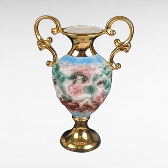 Vintage Italian Amphora Vase with Cherubs | 24K Gold | Porcelain Urn | Renaissance Style