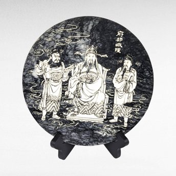 Vintage Chinese Marble Plaque | Cheng Huang, City God | Asian Art | Wall Decor | 8 Inch Round