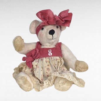 Handmade 1997 Signed Teddy Bear - 10 Inch Girl Bear in Dress - Collectible Teddy Bear - Vintage Teddy Bear Gift