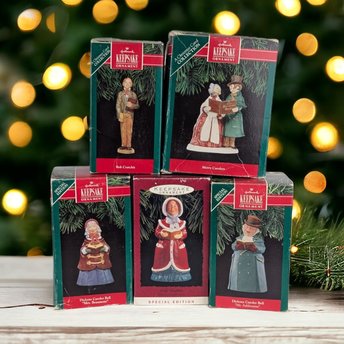 Vintage Hallmark Keepsake Ornaments, Lot of 5, Dickens Carolers, Bells