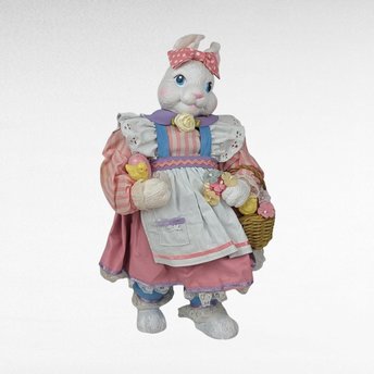 Vintage Midwest Easter Bunny Figure with Basket, Pink Dress, Easter Decor, Spring Decor, Easter Gift