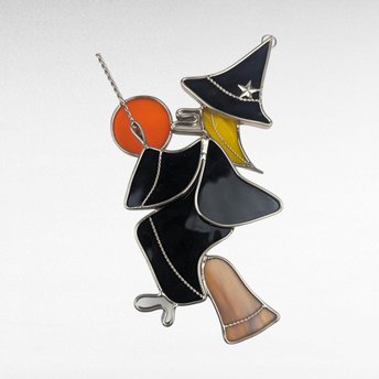 Vintage Stained Glass Witch Suncatcher | Halloween Decor | Witch Decor | Gothic Home Decor | Sun Catcher | 