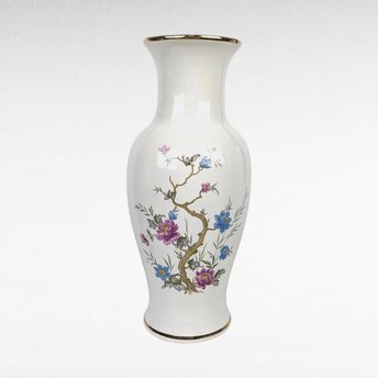 Vintage Royal Haeger Vase | White with Gold Trim and Floral Design | 10 Inches Tall | Mid-Century Modern Home Decor
