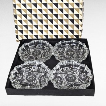 Vintage Anchor Hocking Prescut Ashtrays | Set of 4 | Early American Pattern | Glass Ashtrays | Mid-Century Modern | Original Box