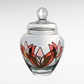 Lotus Art Glass Jar, Lidded Glass Jar, Hand-Painted Glass Jar, Floral Glass Jar, Vintage Glassware, Home Decor