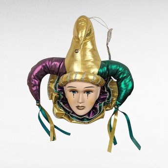 Vintage Porcelain Jester Wall Hanging, Mardi Gras Decor, Harlequin Mask,  Jesters Mask Wall Decor,  Masquerade Decor